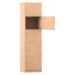 Flexeo Schließfachschrank 5 geschlossene Fächer, Buche hell, Türanschlag links, HxBxT 190 x 48,1 x 40 cm