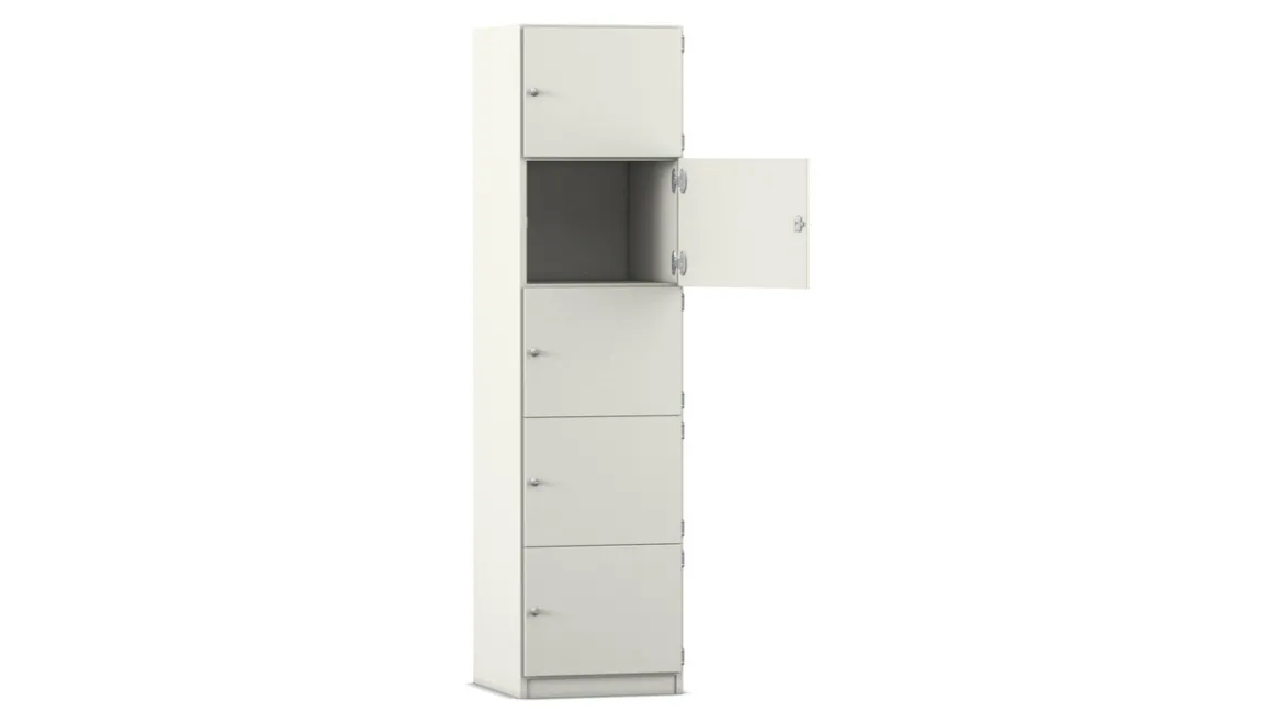 Flexeo Schließfachschrank weiß, 5 geschlossene Fächer, HxBxT 190 x 48,1 x 60 cm, Türanschlag rechts