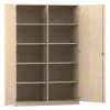 Flexeo® Schrank, Ahorn honig, 10 Fächer, Mittelwand, 2 Türen, Bogengriff mit Schloss, Breite 126,4 cm, Tiefe 60cm
