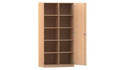 Flexeo® Schrank, Buche hell, 10 Fächer, Mittelwand, 2 Türen, Bogengriff mit Schloss, HxBxT: 190 x 94,4 x 40 cm