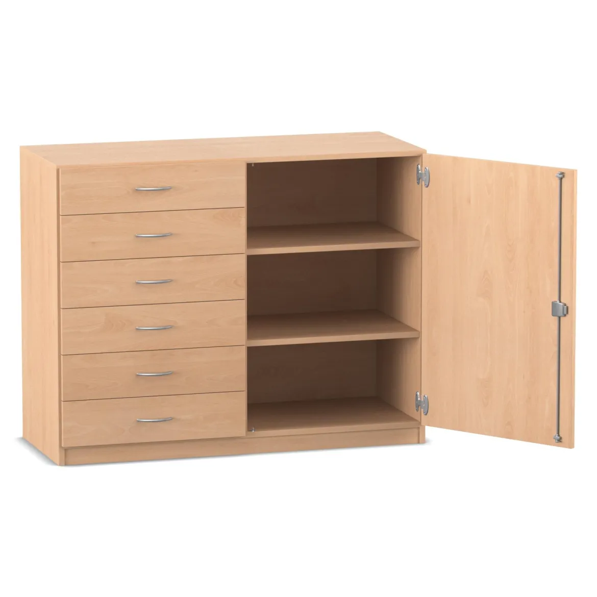 Flexeo Schrank, Buche hell, 6 kleine Schubladen, HxBxT: 99,1 x 126,4 x 40 cm, Türanschlag links, Bogengriff mit Schloss