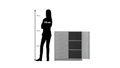 Flexeo® Schrank, Buche hell, 6 kleine Schubladen, Türanschlag rechts, HxBxT: 99, 1 x 94,4 x 40 cm, Bogengriff mit Schloss