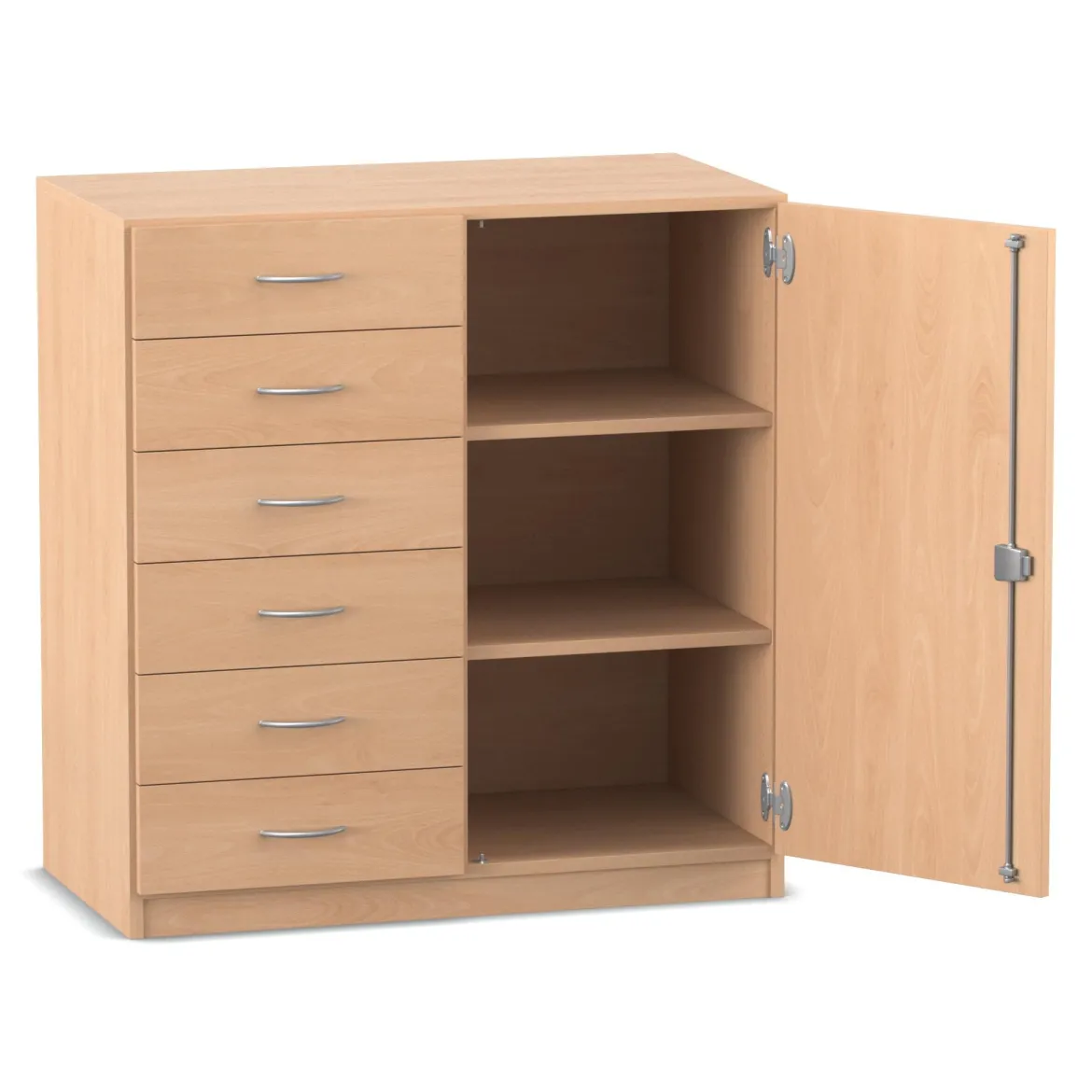 Flexeo® Schrank, Buche hell, 6 kleine Schubladen, Türanschlag rechts, HxBxT: 99, 1 x 94,4 x 40 cm, Bogengriff mit Schloss