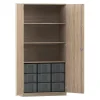 Flexeo® Schrank, Eiche natur, HxBxT: 190x94,4x60 cm, 9 große Boxen, 3 Fächer, 2 Türen, Dreholive