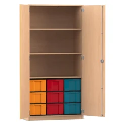 Flexeo® Schrank, Eiche natur, HxBxT: 190x94,4x60 cm, 9 große Boxen, 3 Fächer, 2 Türen, Dreholive
