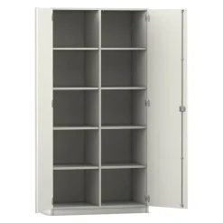 Flexeo® Schrank, 10 Fächer, Mittelwand, 2 Türen, Dekor weiß, HxBxT: 190 x 94,4 x 50 cm