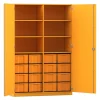 Flexeo® Schrank gelb, 16 große Boxen gelb, 6 Fächer, Mittelwand, 2 Türen