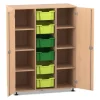 Flexeo Schrank mit 3 Reihen, 9 Boxen hell-/dunkelgrün , 2 Türen, Dekor buche hell