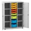 Flexeo Schrank mit 3 Reihen, 9 gemischten Boxen, 2 Türen, Dekor grau