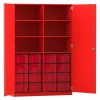 Flexeo® Schrank rot, 16 große Boxen rot, 6 Fächer, Mittelwand, 2 Türen