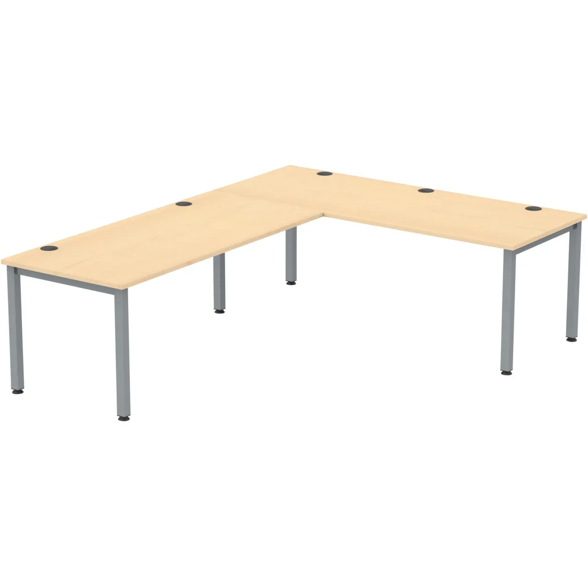 Flexeo® Schreibtisch, Ahorn honig, Breite 200 cm mit Anbau 173x80 cm
