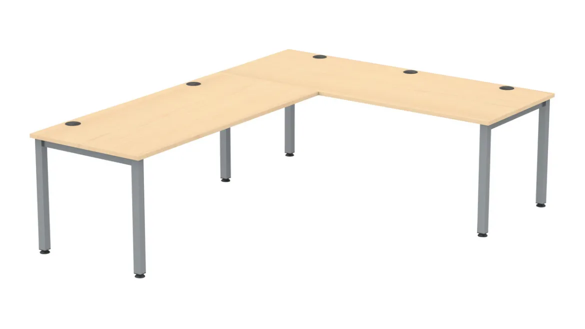 Flexeo® Schreibtisch, Buche hell, Breite 200 cm mit Anbau 113x80 cm