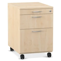 Flexeo® Schreibtisch-Container mit 3 Schubladen, Ahorn honig, HxBxT: 64,7 x 43,4 x 60,2 cm, Rollen, Bogengriff mit Schloss
