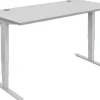 Flexeo® Schreibtisch 160 x 80 cm, Dekor grau, elektrisch höhenverstellbar 63 bis 129 cm, Gestell weißaluminium