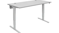 Flexeo® Schreibtisch 160 x 80 cm, Dekor grau, elektrisch höhenverstellbar 63 bis 129 cm, Gestell weißaluminium