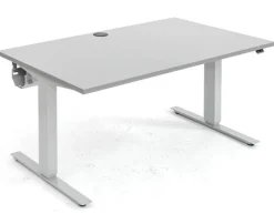 Flexeo Schreibtisch 140 x 80 cm, Dekor grau, elektrisch höhenverstellbar 63 bis 129 cm
