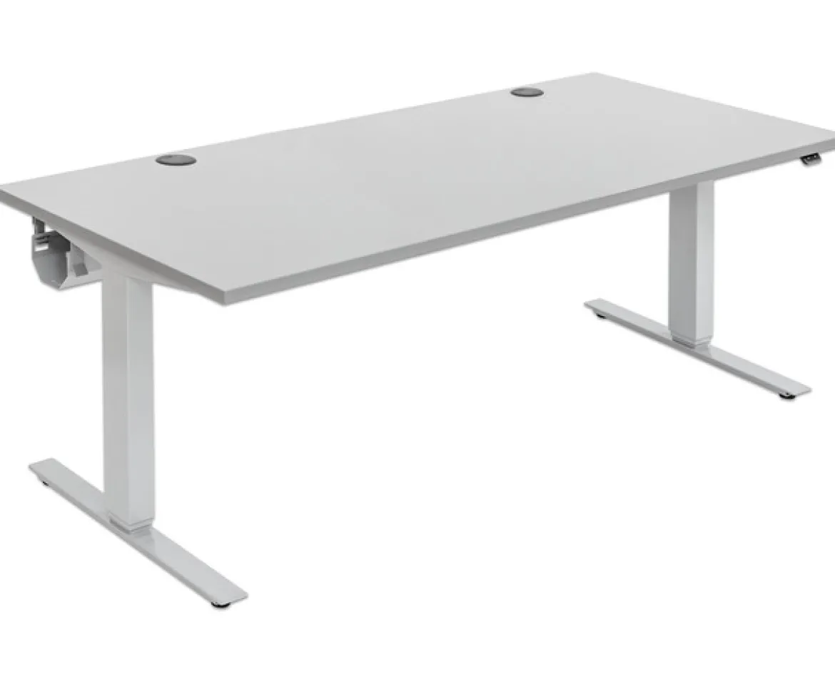 Flexeo® Schreibtisch 180 x 80 cm, elektrisch höhenverstellbar 63 bis 129 cm, weiß,