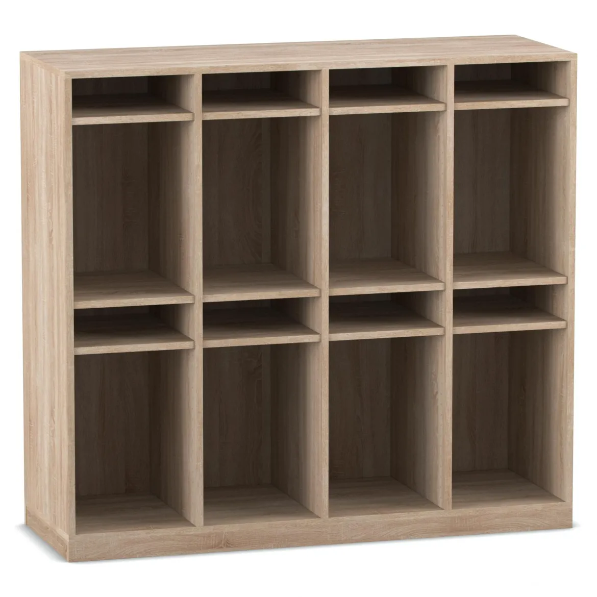 Flexeo Schulranzenregal PRO, 4 Reihen, Eiche natur, BxHxT 143,9x132,2x48 cm, mit Sockel