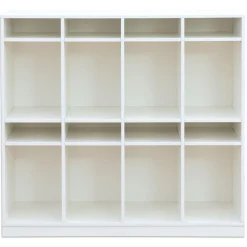 Flexeo Schulranzenregal PRO weiß, 4 Reihen, BxHxT 143,9x132,2x48 cm, auf Sockel
