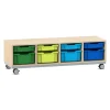 Flexeo® Sitzregal PRO Ahorn honig, Stahlrahmen, 4 Reihen, je 4 große und kleine Boxen bunt B, Rollen