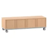 Flexeo® Sitzregal PRO Buche hell, Stahlrahmen, 4 Reihen, je 4 große und kleine Boxen hellblau/dunkelblau, Rollen