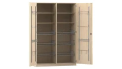 Flexeo Sportschrank mit Gerätehaken, Ahorn honig, 6 Gitterkörbe, Schloss
