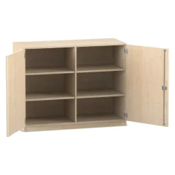 Flexeo Unterschrank Ahorn honig, Sockel, 6 Fächer, 99,1 x 126,4 x 50 cm, Bogengriff mit Schloss