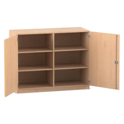 Flexeo Unterschrank Buche hell, Sockel, 6 Fächer, 99,1 x 126,4 x 60 cm, Bogengriff mit Schloss