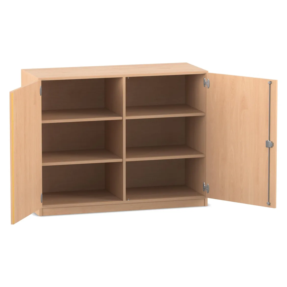 Flexeo Unterschrank Buche hell, Sockel, 6 Fächer, 99,1 x 126,4 x 60 cm, Bogengriff mit Schloss
