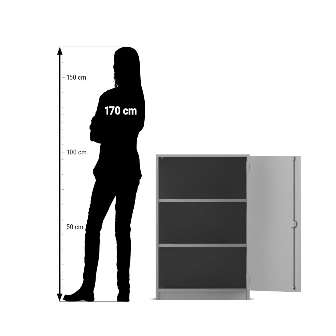 Flexeo® Unterschrank, 3 Fächer, Breite 64,1 cm, 1 Drehtür, Bogengriff mit Schloss