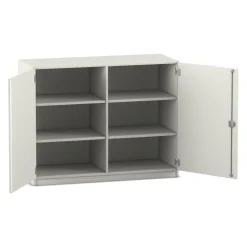 Flexeo Unterschrank weiß, Sockel, 6 Fächer, 99,1 x 126,4 x 40 cm, Bogengriff mit Schloss