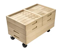 Fröbel-Bauwagen, 230 Bausteine in 6 Holzkästen