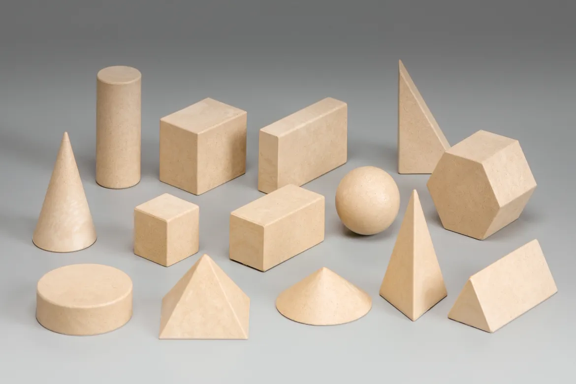 14 geometrische Figuren, Set Geometrische Körper aus RE-Wood®, 1.-4. Klasse