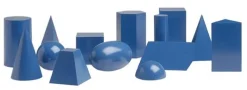 Geometrische Körper, 10 Formen aus blau lackiertem Holz, 5-11 Jahre