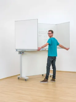 Gestell-Klappschiebetafel, fahrbar und GS-geprüft, weiß, 150x100cm