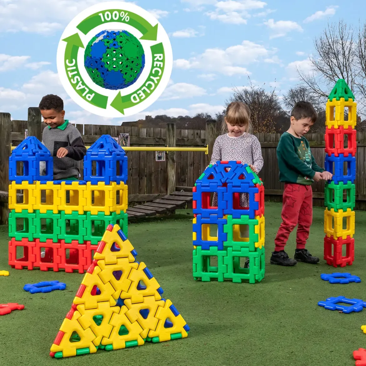 Große Steckbausteine, Giant Polydron, Großes Set, 160 Teile, aus Recyclingkunststoff, für Kinder