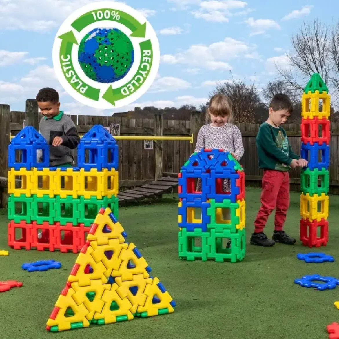 Große Steckbausteine, Giant Polydron, Klassenset, 80 Teile, aus Recyclingkunststoff, für Kinder