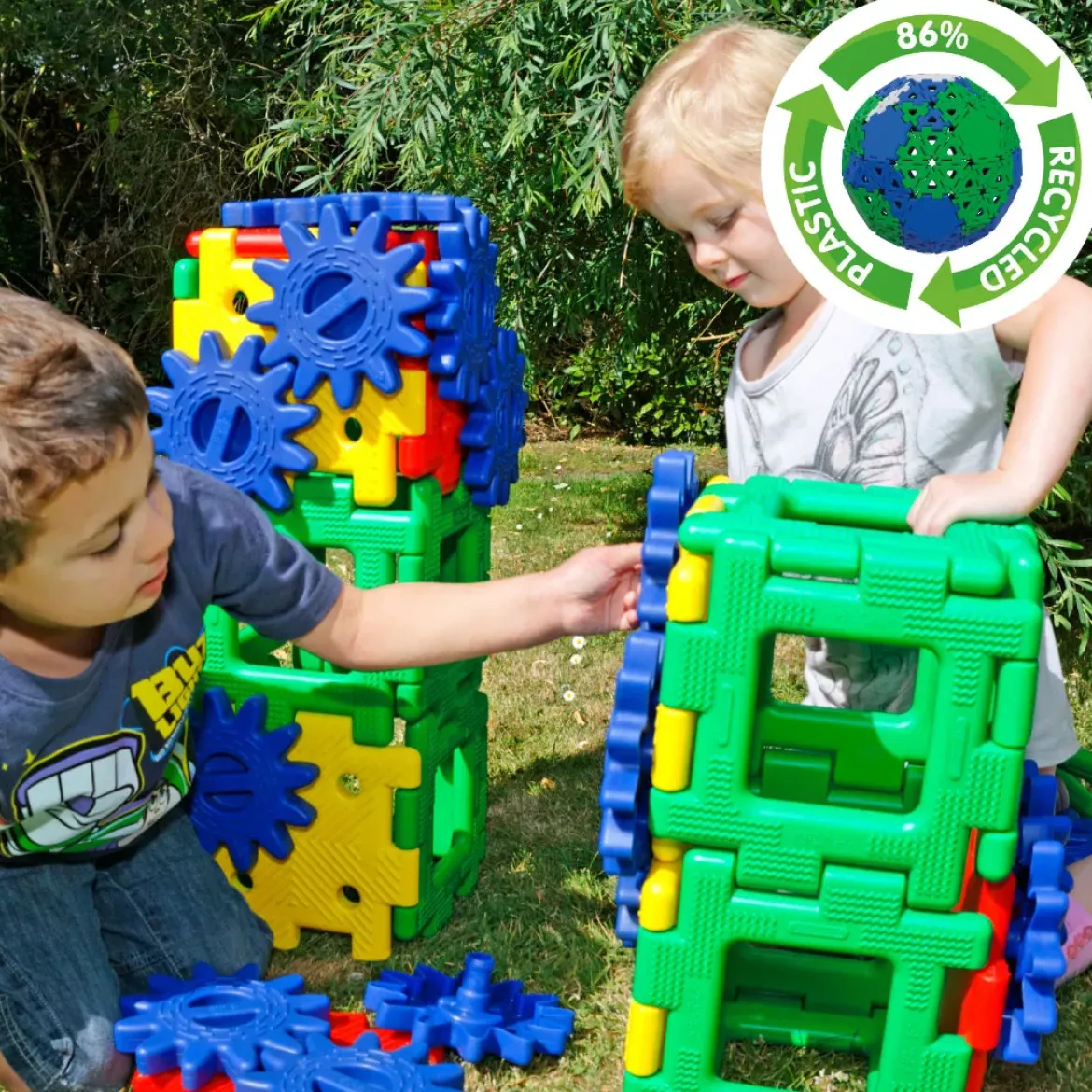 Große Steckbausteine, Giant Polydron, Zahnrad-Set, 58 Teile, aus Recyclingkunststoff, für Kinder