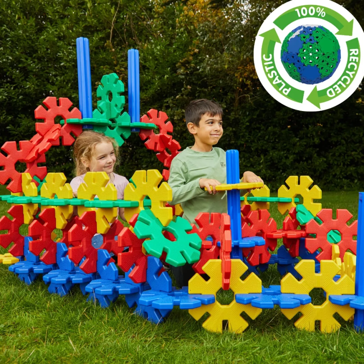 Große Steckblumen, Giant Polydron Octoplay, Großes Klassenset, 84 Teile, aus Recyclingkunststoff, für Kinder