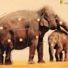 Holz-Puzzle realistisch Elefant, Mutter mit Jungtier, ab 2 Jahre