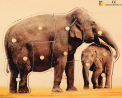 Holz-Puzzle realistisch Elefant, Mutter mit Jungtier, ab 2 Jahre