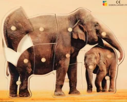 Holz-Puzzle realistisch Elefant, Mutter mit Jungtier, ab 2 Jahre