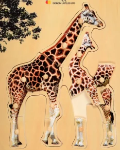 Holz-Puzzle realistisch Giraffe, Mutter mit Jungtier, ab 2 Jahre