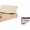 Kasten mit farbiger Perlentreppe von 1-9 und neun goldenen Zehnerstäbchen, lose Perlen, Glas
