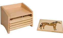 Kasten mit fünf Fächern für die Tierpuzzles