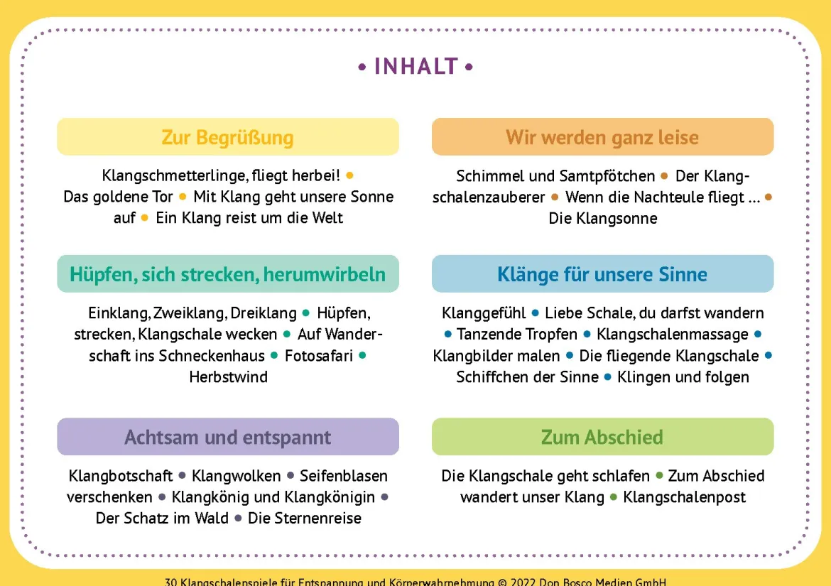30 Klangschalenspiele für Entspannung und Körperwahrnehmung, 4-10 Jahre