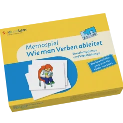 Kon-Lab Memospiel Wie man Verben ableitet, Lernspiel mit Anleitung für Eltern, 0-10 Jahre