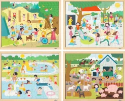 Kooperations-Puzzles - Set mit 4 Puzzles für das Puzzeln zu zweit, 3-6 Jahre