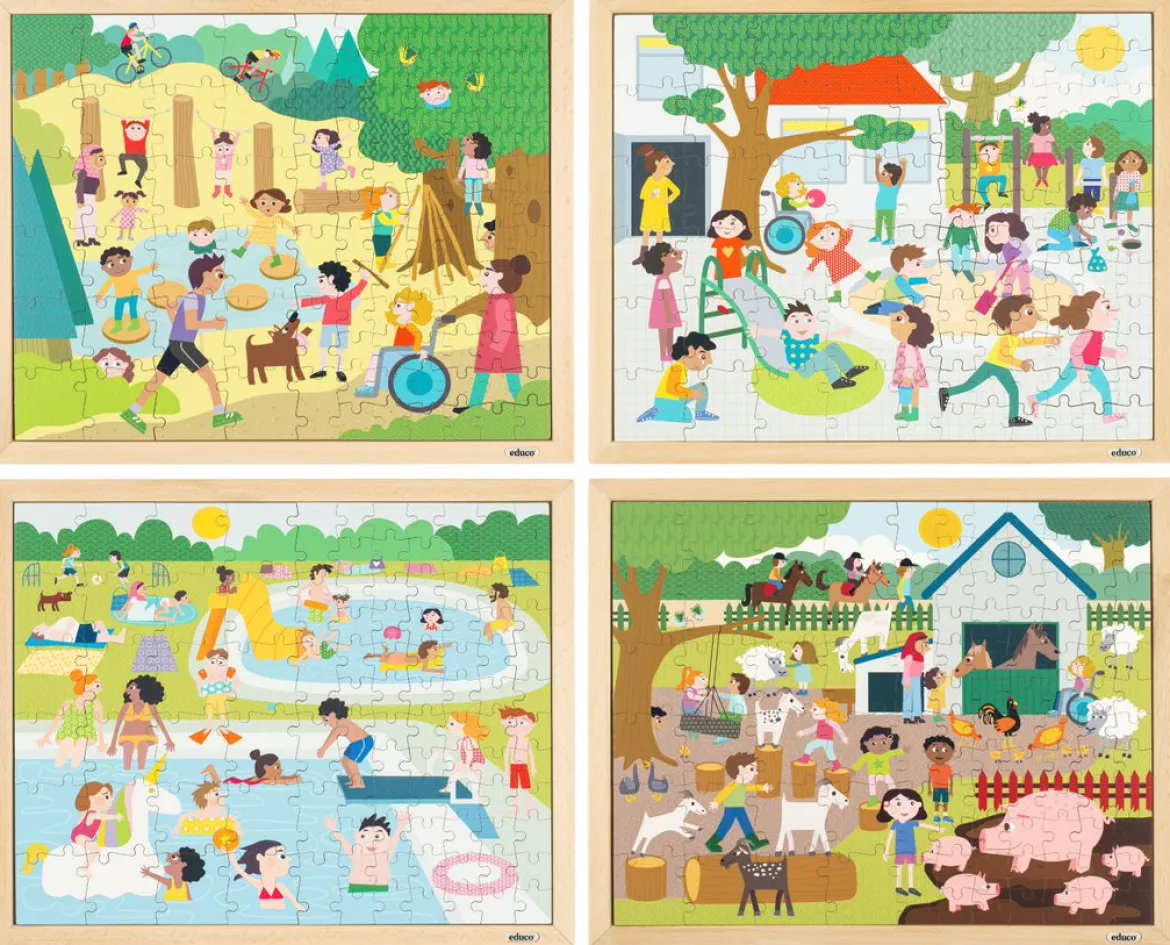 Kooperations-Puzzles - Set mit 4 Puzzles für das Puzzeln zu zweit, 3-6 Jahre