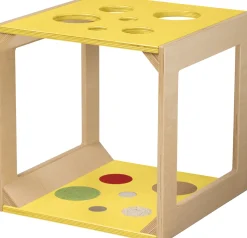 Krabbelwürfel mit Sinnesmaterial gelb